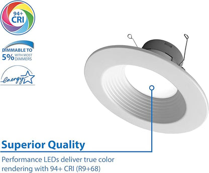 DLR56(v6) 5/6-inch White 900 Lumen 3000K Recessed LED Downlight with Baffle (12 Pack) (DLR566091203KWHBF-12)