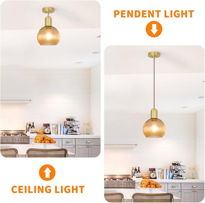 Gold Pendant Light Set Of 2, Modern Pendant Lights Kitchen Island With White Striped Glass, Mid Bathroom Pendant Light Adjustable Hanging Light For Dining Room Hallway, 7.8in Shade 11.8-59in Cord