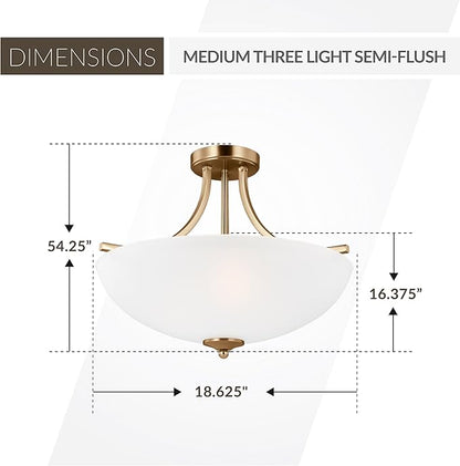Generation Lighting 3-Light Geary Transitional Semi-Flush Mount Ceiling Lamp Satin Brass 7716503-848, Ceiling Light Fixture for Home Decor, Ceiling Mount Light for Bedroom, Kitchen, Living Room Decor