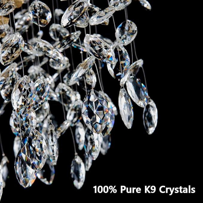 Modern Gold Chandelier Light Fixtures - Dia 31.5 inches Luxury Crystal Chandelier Lighting, Large Kitchen Light Fixture, Led Branch Crystal Chandeliers for Dining Room, Bedroom, Living Room