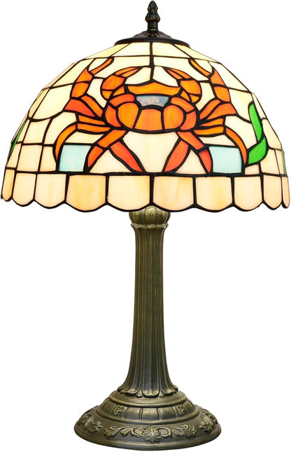 Tiffany Style Table Lamp with Orange Crab Stained Glass Lamp 12 Inch Retro Bronze Base Bedside Lamp Bedroom，Living Room, Bar,Cafe,Restaurant Hotel Art Nouveau Style Decorative Ambient Light