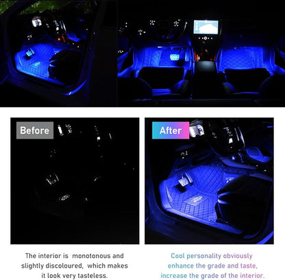 Ohleats Car LED Strip Light, 48 LED RGB Auto Interior Atmosphere Lights, Cigarette Lighter Under Dash Ambient Night Light, Interior Lamp Lighting Kit (Blue, Cigarette Lighter)