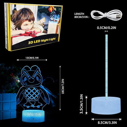 3D Night Light, 16 Color Changing Cartoon USB Desk Lamp Illusion Lighting with Remote Control for Home Decor Gift for Kids. (Owlette)