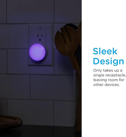 Lights by Night Color Changing Mini LED Night Light, Plug-in, Dusk to Dawn Sensor, Compact, 3 Modes, Ambient Lighting, for Kids or Adults, Bedroom, Bathroom, Nursery, Hallway, 4 Pack, 72961