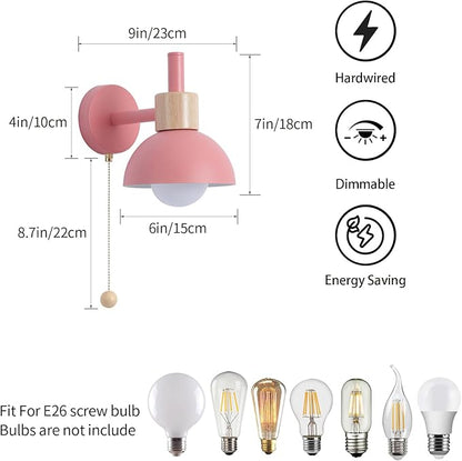 1-Light Nordic Bathroom Wall Sconce with Pull Chain Switch, Modern Vanity Wall Lamp, Bedside Wall Lights for Mirror Kitchen Living Room Hallway Cabinet Porch(Pink)