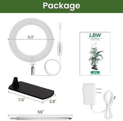 LBW Grow Lights for Indoor Plants, 6.3" Full Spectrum Plant Light with Base, 59" Height Adjustable Grow Lamp, 6/8/12/16H Auto Timer, 3 Color, 5 Dimmable Level, for Tall Large Plants, White, 2 Pack