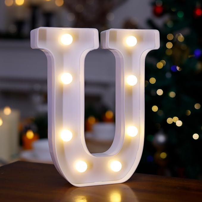 LED Marquee Sign Light Up Letters, Alphabet Light Up Letters Sign, Battery Powered LED Letter Lights for Night Light, Wedding, Birthday, Party, Christmas or Home Decor (Letter U)