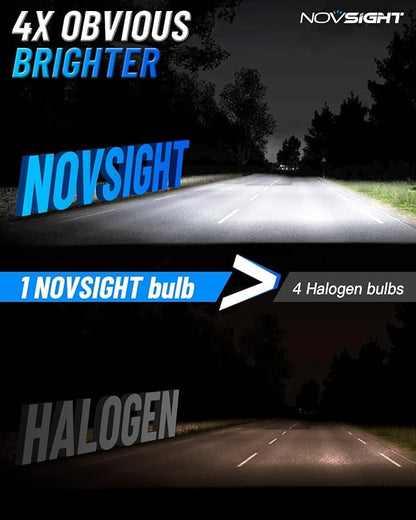 NOVSIGHT H10 Fog Light Bulbs - 6500K White 60W 13000LM Bright 9145 9140 9045 9040 Fog Lights, Plug and Play Fast Cooling Fog Light Bulbs Replacement, IP68 Waterproof, Pack of 2
