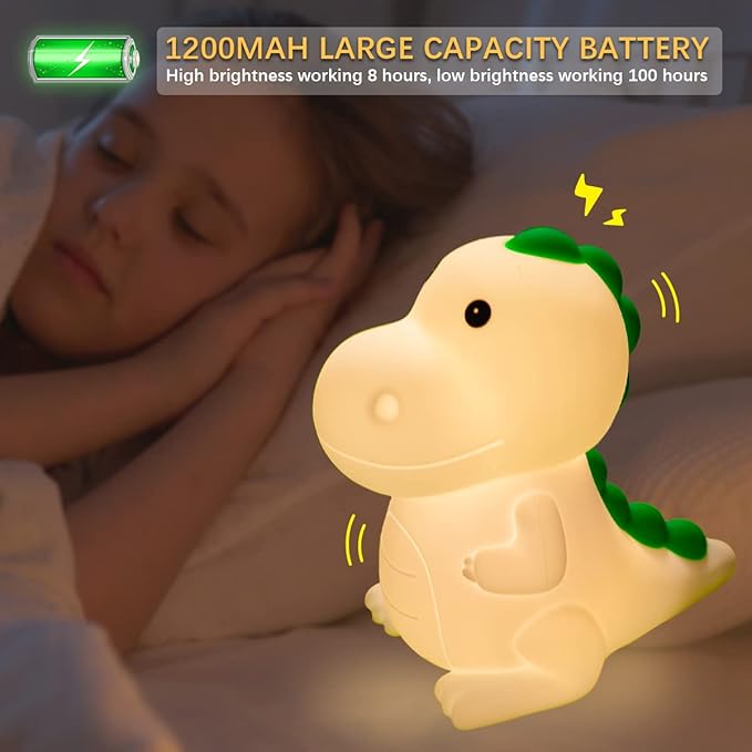 LED Cute Dinosaur Night Light, Cute Silicone Dinosaur Lamp and Animal NightLight, LED Squishy Animal Light for Sleep, Kawaii Bedside Lamp Room, Rechargeable Bedside Touch Silicone Lamp