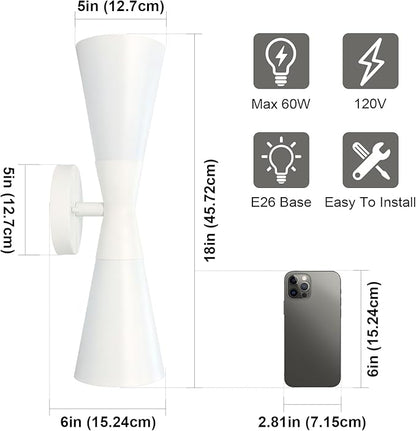 Modern Indoor Wall Sconce, Light Up and Down White Wall Sconce, Mid Century Indoor Wall Light Fixture, Hardwired Wall Mounted Lamp for Living Room, Bathroom, Bedroom, Hallway, 18 Inch