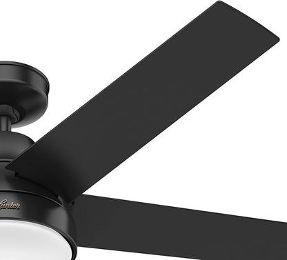 Hunter 52 inch Indoor Ceiling Fan with LED Light and Remote Control - Black Modern Smart Ceiling Fan, Standard Mount, 5 Blades, For Bedroom, Living Room, or Kitchen, Quiet- Aerodyne 51314, Matte Black