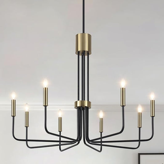 Black and Gold Chandelier, 8 Light Modern Chandeliers for Dining Room Light Fixture, Farmhouse Chandelier for Living Room, Bedroom, Kitchen, Entryway, Foyer