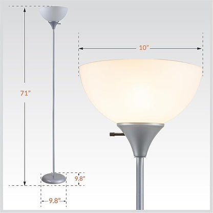 Newhouse Lighting NHFL-HE-SI Henry 71-inch Plastic and Metal Modern LED Floor Lamp Stand with Rotary Switch for Bedrooms, Living Room | Durable Floor Lamp for Home, Office, Reading (Silver)