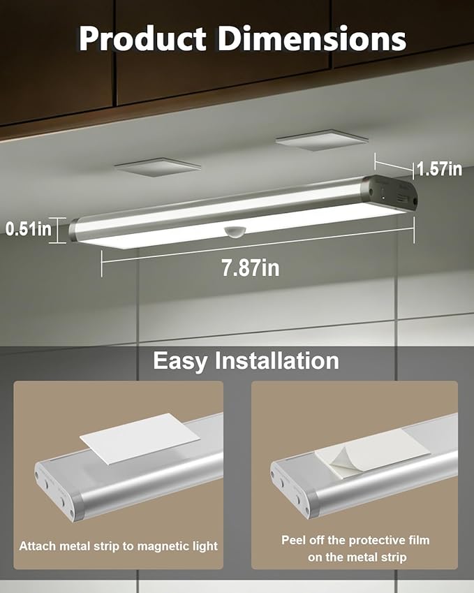 SZOKLED 58-LED Motion Sensor Under Cabinet Lights Wireless, RGB Closet Light Night Lights Remote, 1100mAh Rechargeable Under Cabinet Lighting Counter Lights for Indoor Kitchen, Stair (6 Packs)