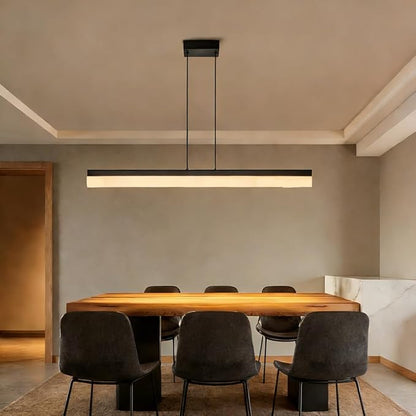 Black Wood LED Kitchen Island Lighting, 39 Inch LED Linear Pendant Light, Dimmable Ceiling Hanging Chandeliers for Dining Room Living Room Bar Pool Table 24W, Modern Farmhouse Fixture, 3000K