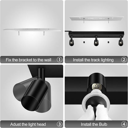 Plug in Track Lighting, 16" LED Track Light Fixtures Ceiling, Black 3 Way GU10 Wall Spotlight, Rotatable Track Head, Plug in Ceiling Light Kitchen Hallway Living Room,15 Foot Power Cord(NO Bulb)