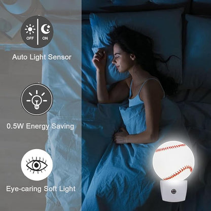 Baseball Sports Night Light Plug Into Wall Auto Led Sleep Round Lamp for Living Room Hallway Stairs