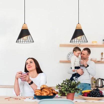 Black Pendant Light, 2 Packs 9.4inch Modern Pendant Lights, Farmhouse Pendant Light, Kitchen Pendant Lighting, Black Pendant Lights Kitchen Island for Living Room, Bar, Bedroom, Office