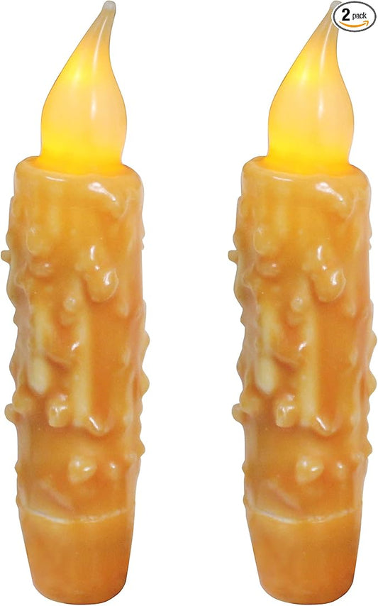 CVHOMEDECO. Real Wax Hand Dipped Battery Operated LED Timer Taper Candles Rustic Primitive Flameless Lights Decor, 4-3/4 Inch, Orange, 2 PCS in a Package