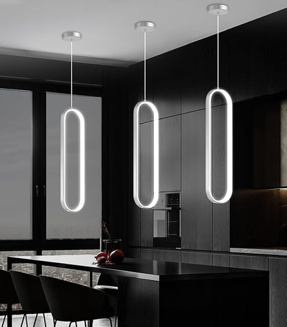 Modern Ring Chandelier LED Dimmable Ceiling Light for Living Room Kitchen Island Staircaes Silver