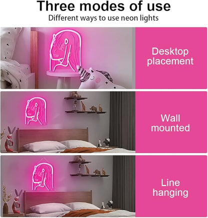 Japanese Anime Neon Sign for Girls Room, Dimmable Darling in The Franxx Zero Two for Light Wall Art Decor, Handmade Pink Neon Sign Funny for Bedroom, Birthday, Valentine's Day Grifts