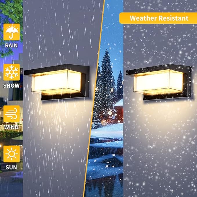LED 18W Minimalist Horizontal Rectangular Outdoor Wall Sconce Light, Black, Warm White, IP64 Waterproof, Patio, 10.24 x 4.81 x 4.81 Inches