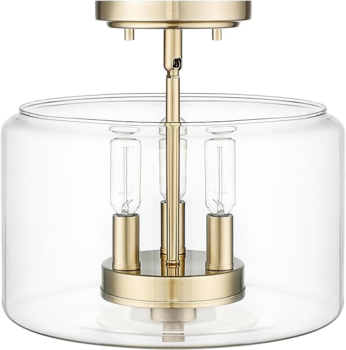 ML Lighting | Asheville Collection | 46923-MG | Metal 3-Light Semi-Flush in Modern Gold with Clear Glass Shade | for Compact Spaces Close to Ceiling | Modern Design with an Heirloom Quality
