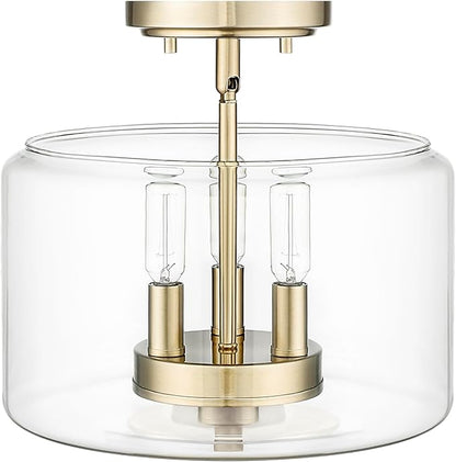 ML Lighting | Asheville Collection | 46923-MG | Metal 3-Light Semi-Flush in Modern Gold with Clear Glass Shade | for Compact Spaces Close to Ceiling | Modern Design with an Heirloom Quality