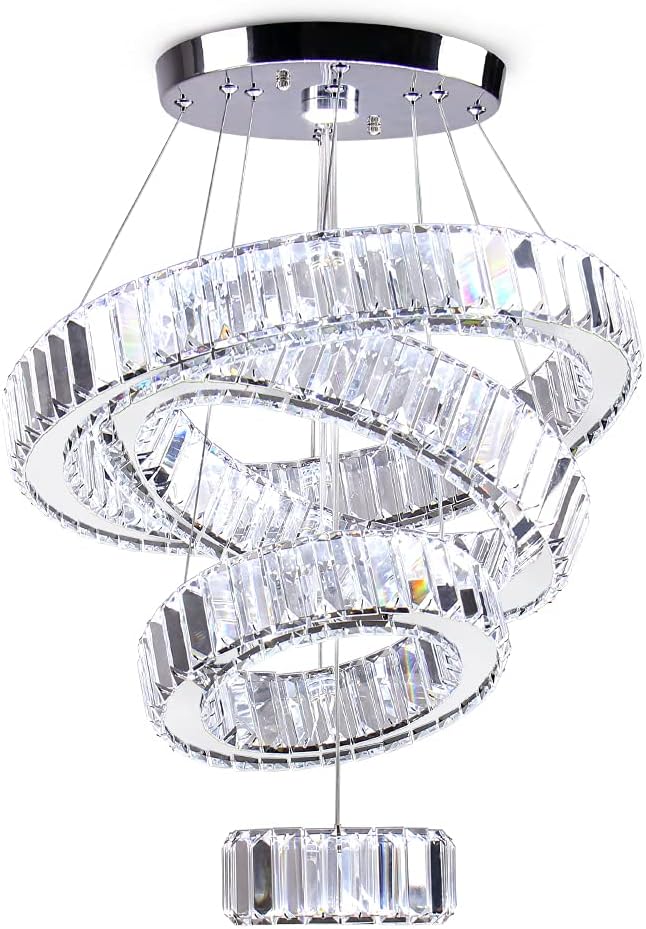 CLAIRDAI LED Crystal Chandeliers High Brightnes 4 Rings Adjustable Stainless Pendant Lighting Chandeliers for Bedroom Living Room Dining Room Dia 5.9-9.8"-13.8"-17.7" 6500K Cool White