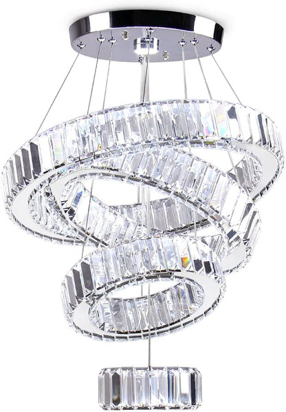 CLAIRDAI LED Crystal Chandeliers High Brightnes 4 Rings Adjustable Stainless Pendant Lighting Chandeliers for Bedroom Living Room Dining Room Dia 5.9-9.8"-13.8"-17.7" 6500K Cool White