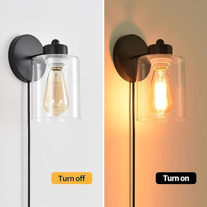 Metal Sconces Wall Lighting with Clear Glass Shade,Bathroom Black Vanity Light Matte Black Wall Sconce, Matte Black Vanity Lights for Bathroom, Modern Wall Light Fixtures