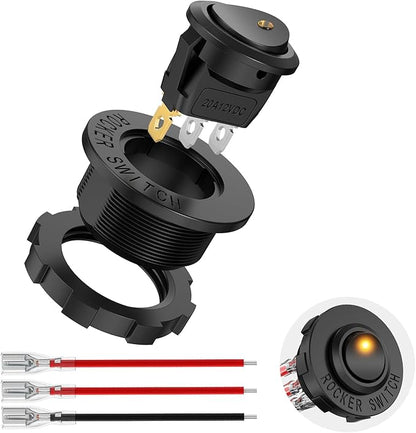Nilight 1PC Round Rocker Switch with Shell 12V 24V 20A Yellow LED Toggle swtich with 16AWG Wires SPST 3Pin 2 Position for Car Truck Vehicle Boat Marine Rocker On Off Control