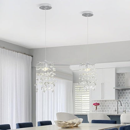 Modern K9 Crystal Tree Branches Chandelier, 8.6in Silver 1 Lights Large Ceiling Hanging Light for Dining Room, Round Tassel Ceiling Hanging
