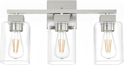 Brush Nickel Bathroom Vanity Light - 3 Light Bathroom Light Fixture Square Design & UL Certification & Square Bath Room Lights Fixture Over Mirror