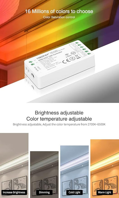 LGIDTECH FUT039S RGB+CCT Color LED Strip Light Controller,Input DC 12-24V,Output Max 12A