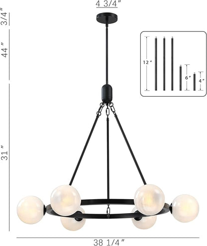 6-Light Globe Chandelier Mid Century Black Chandeliers,Modern Globe Round Pendant Light Fixture for Dining Room Over Table,Sputnik Pendant Light Fixture for Living Room Foyer Bedroom T720666CH-BK
