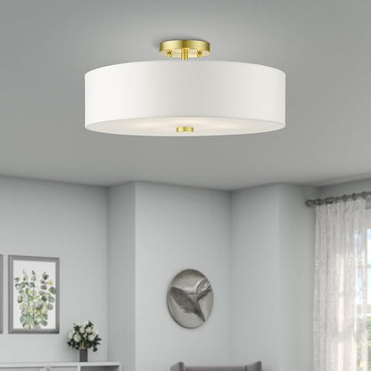 Livex Lighting 51055-12 Meridian Collection 4-Light Semi Flush Mount Ceiling Light with Off-White Hardback Fabric Shade, Satin Brass