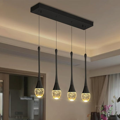 ykolupty Dining Room Light Fixture 4-Light Black Kitchen Island Lighting Industrial Linear Crystal Chandeliers for Dining Room Pendant Light Fixture for Living Room Hallway Bedroom