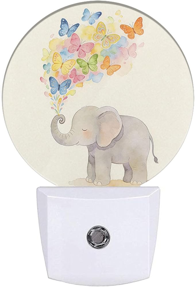 Cute Elephant Night Light Happy Birthday Elephant Nursery Animal Plug-in Nightlight Energy Saving 0.5W LED Lighting for Boys Girls Men Women