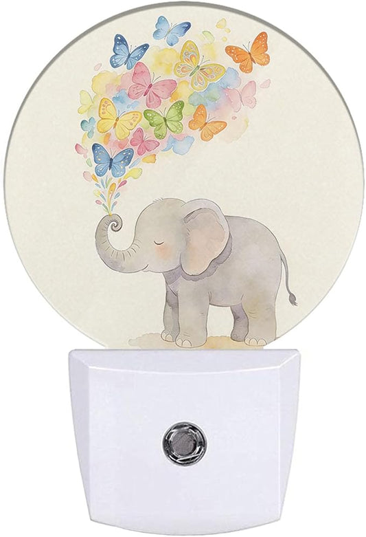 Cute Elephant Night Light Happy Birthday Elephant Nursery Animal Plug-in Nightlight Energy Saving 0.5W LED Lighting for Boys Girls Men Women