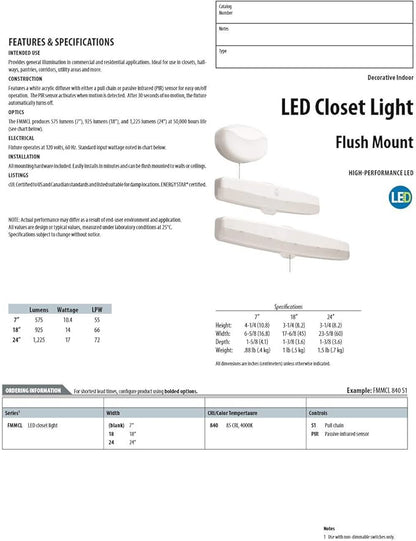 Lithonia Lighting 7 Inch Flush Mount LED Ceiling Light with Motion Sensor,120 Volts, 10 Watts, Wet Listed, 575 Lumens, White (FMMCL 840 PIR M4)
