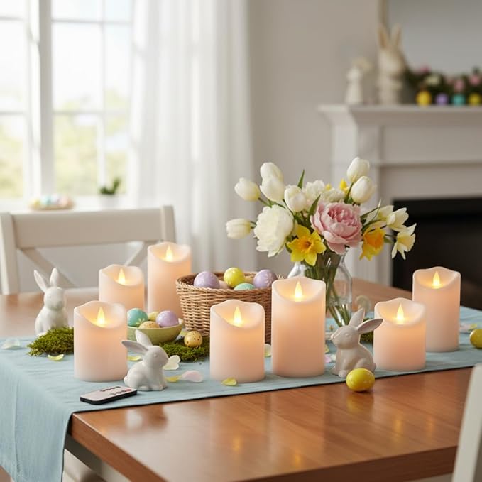 Flameless Candles 4" 5" 6" Outdoor Indoor Pillars Battery Operated Flickering Candles Include 10-Key Remote Timer 400+ Hours by 2 AA Batteries (White Candle - Warm light, 3"D x 4"|5"|6" H - 18 Pack)