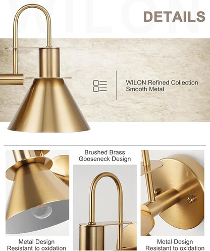WILON Gold Wall Sconces Set of Two Indoor Wall Lights with E26 Base Industrial Gooseneck Barn Wall Lamp Modern Brass Wall Sconce Light for Bedroom Living Room Kitchen Sink Bedside Bathroom