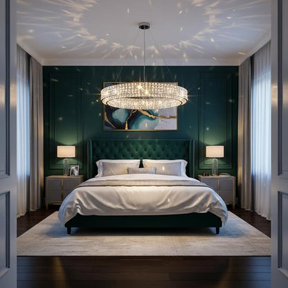 Modern Crystal Chandelier Round 20-Light Contemporary Hanging Ceiling Light Fixture Chrome Finish with Clear Rectangular Crystals Dining Room Living Room Bedroom Entryway Lighting Easy Install 39''