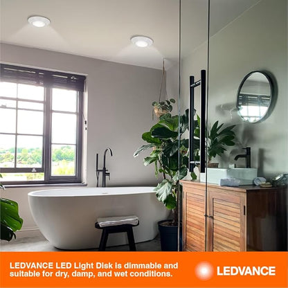 LEDVANCE 16W LED Light Disk, 5 CCT 2700/3000/3500/4000/5000K, Dimmable, 1200 LMS, 90 CRI, Wet Rated, Frosted Finish - 1 Pack (62447)