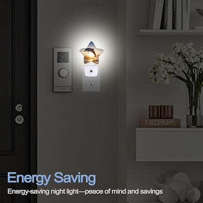 Night Light,Ocean Dolphin Plug into Wall with Dusk to Dawn Light Sensors,Tropical Beach Sunset Warm Star Nightlights for Bedroom,Bathroom,Hallway,Kitchen Home Decor Desk Lamp
