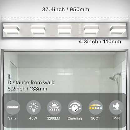 SOLFART Brushed Nickel Vanity Lights for Bathroom, 5 Color Temperature Bathroom Light, Light Fixtures Over Mirror, Modern LED Lighting Adjustable Color 5CCT
