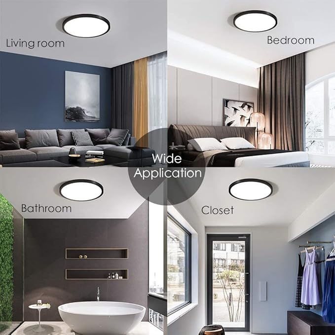 TALOYA Black 6 Pack Led Ceiling Fixture Flush Mount for Kitchen Living Room Garage Foyer, 3000K/3500K/4000K/5000K/6500K 5-in-1 CCT Selectable, 12 Inch 20W Ultra-Thin Surface Mounted Light Fixture