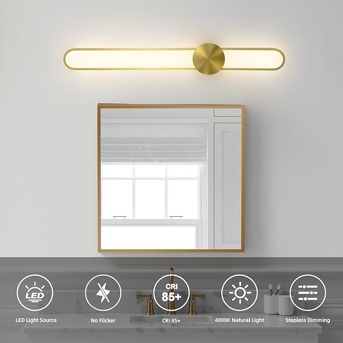 JAYMP Modern Wall Sconce 4000K Dimmable LED Wall Light Fixture, Hardwired Wall Lamp for Living Room, Dining Room, Bedroom, Hallway, Lobby, Entryway, 1 Pack (Brushed Gold, H90cm/35.4inch)