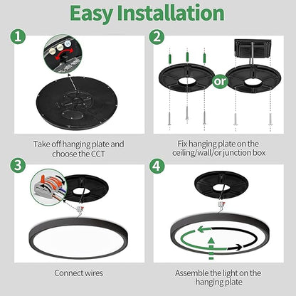 20 Inch Large LED Flush Mount Ceiling Light, 40W,4350LM, 3000K/4000K/6000K CCT Selectable,Black Flat Panel Light Low Profile Ceiling Light Fitures for Hallway, Kitchen, Bedroom, Laundry Room, 2PK